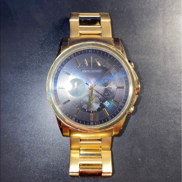 Armani Exchange Date & Time Set Gold Tone Watch Mens Heavy Big Automatic
